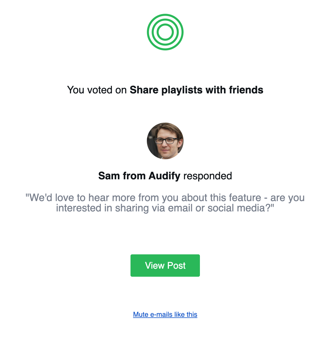 Example branded email sent when an admin comments on a post